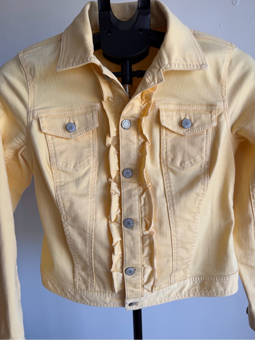 Talbots Pale Yellow Ruffle-Trim Jean Jacket - Picture 3 of 4